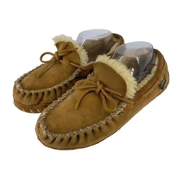 Women's L.L. BEAN Size 8 Medium Shearling Lined Suede Slippers Moccasins Loafers - Picture 14 of 14